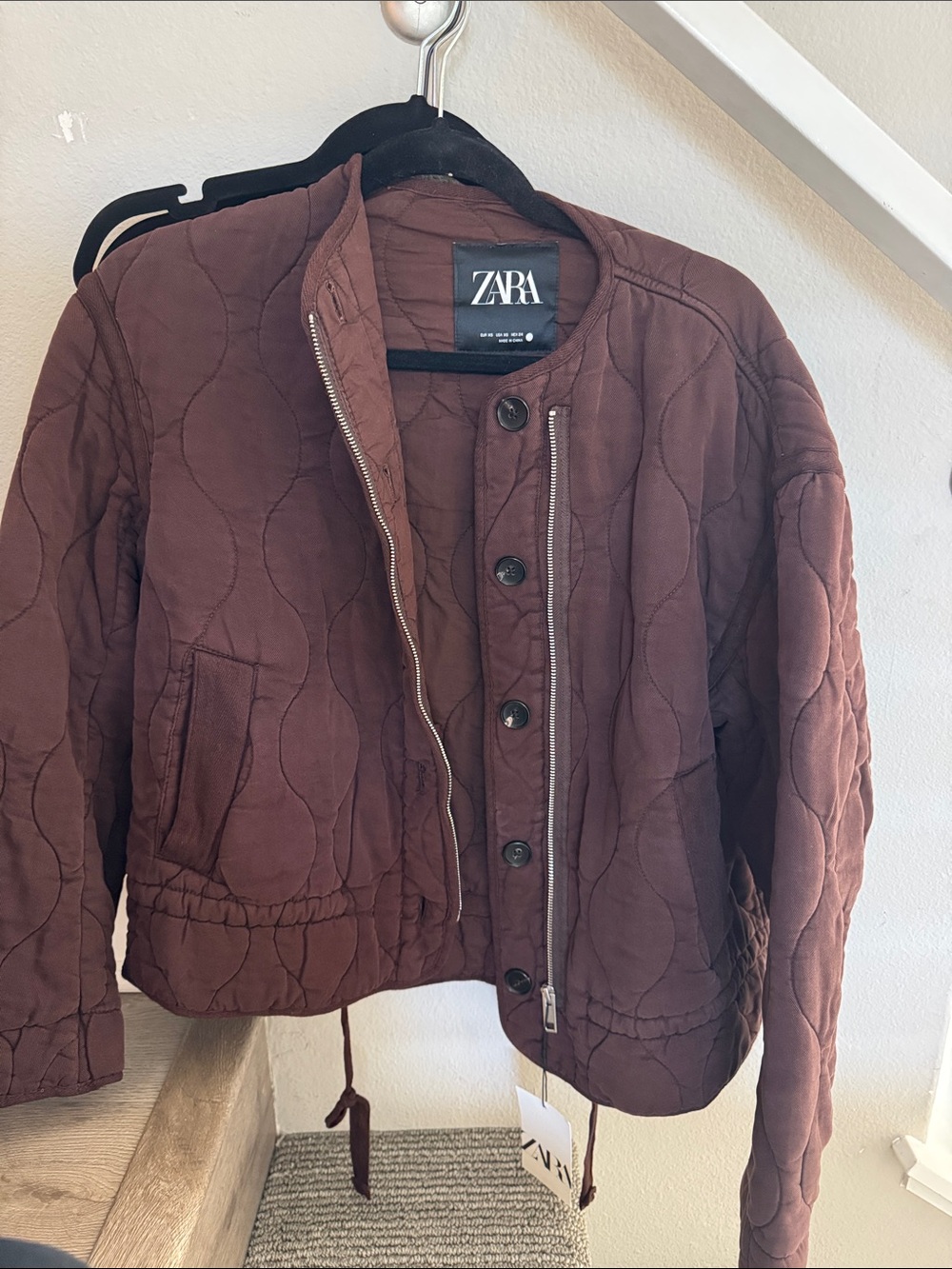 ZARA Women's Quilted plum Brown Bomber Jacket